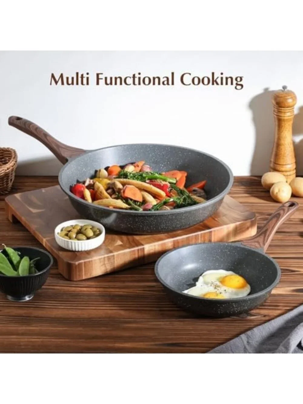 Nonstick Frying Pan Skillet, Swiss Granite Coating, Healthy Stone Cookware, 9.5